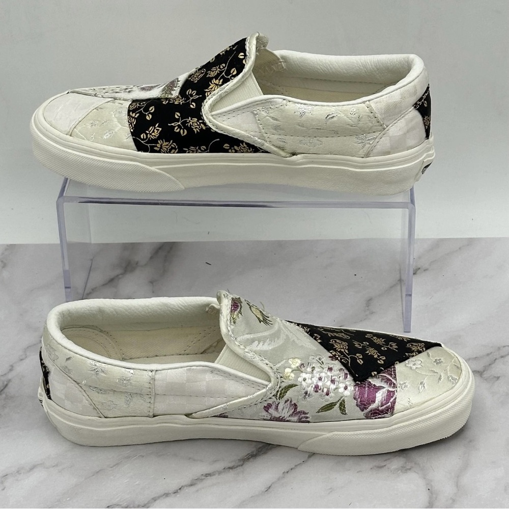 Vans Classic Slip On Shoes Womens Size 6.5 Retro Floral Patchwork White Brocade - Picture 6 of 14